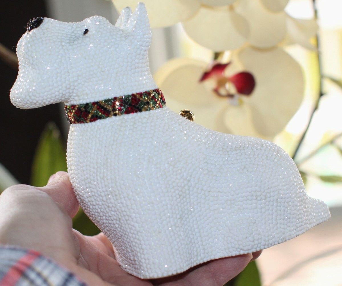 JUDITH LEIBER SHOULDER BAG WHITE GOLD WESTIE TERRIER DOG SWAROVSKI