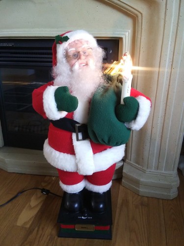 25" animated Santa 1990 with bag of toys lights up candle - Picture 2 of 9