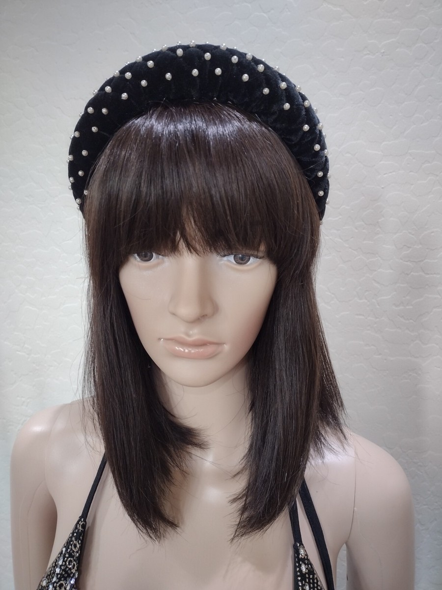 Fancy Black Velvet Pearl Padded Headband Amazon.com: FROG SAC Pearl Headband for Girls, Black Hair  main image 4