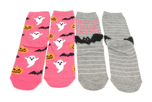Joe Boxer Halloween Crew Socks Girls 6-8.5 Cotton Kids Bats Ghosts Pumpkins 2 pk - Picture 5 of 9