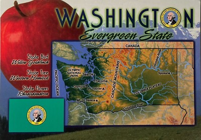 Postcard Washington  State Map Chrome Era 6x4