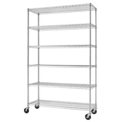Neu 6-stufiges Chrom Metall Lagerregal mit Rollen, Schwerlast verstellbare Regale