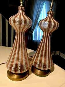 PAIR-MURANO-RIBBON-LATTICE-GLASS-ATOMIC-DINO-MARTENS-TABLE-LAMPS-50-039-s-ITALY