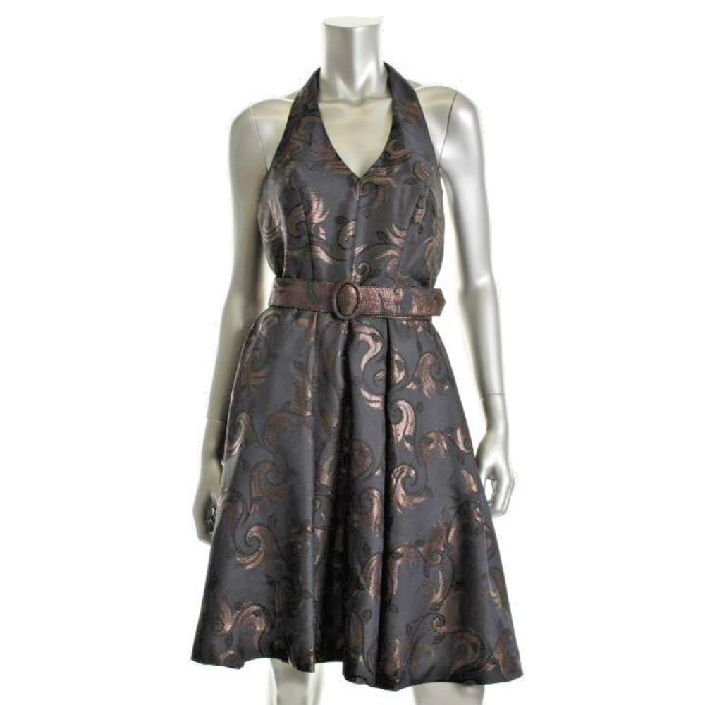 MUSE ~ Navy & Bronze Metallic Brocade Halter Fit & Flare Party Dress 12 NEW  $168 | eBay