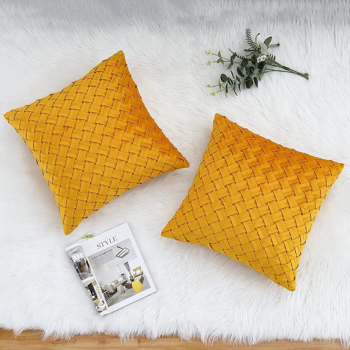Textured yellow throw clearance pillows