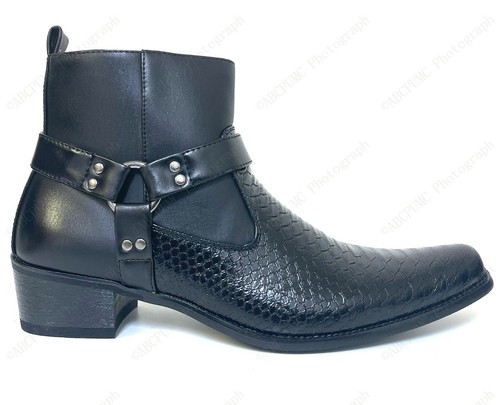 Brand New Men's Cowboy Boots Western Snakeskin Print Ankle Harness Strap Zipper - Picture 5 of 15