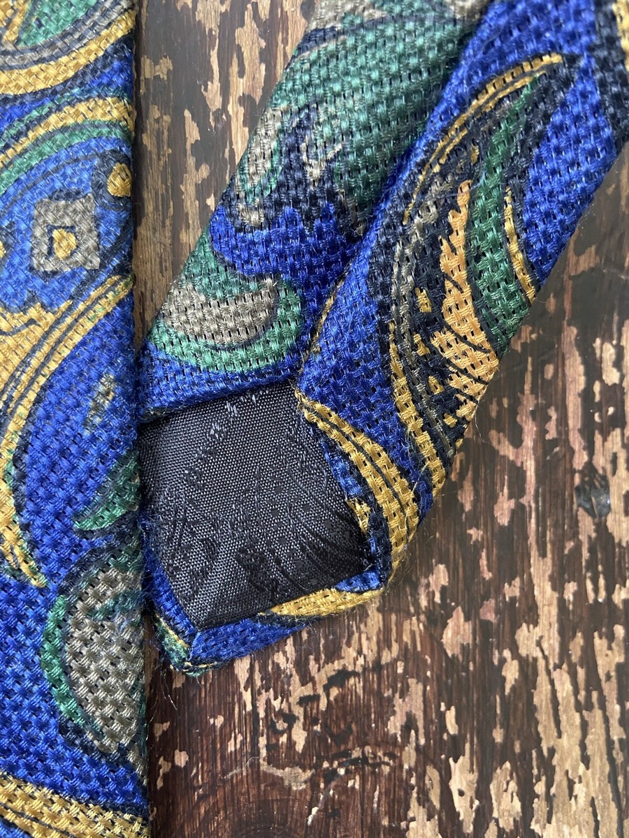 Cravate En Soie Pure Jacques Feraud - Motif Paisley Bleu Cachemire Et Vert - Occasion