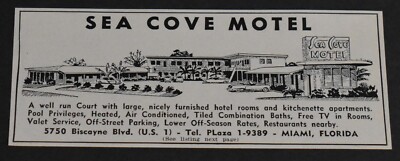 1958 Print Ad Florida Miami Sea Cove Motel 5750 Biscayne Blvd Pool TV Art