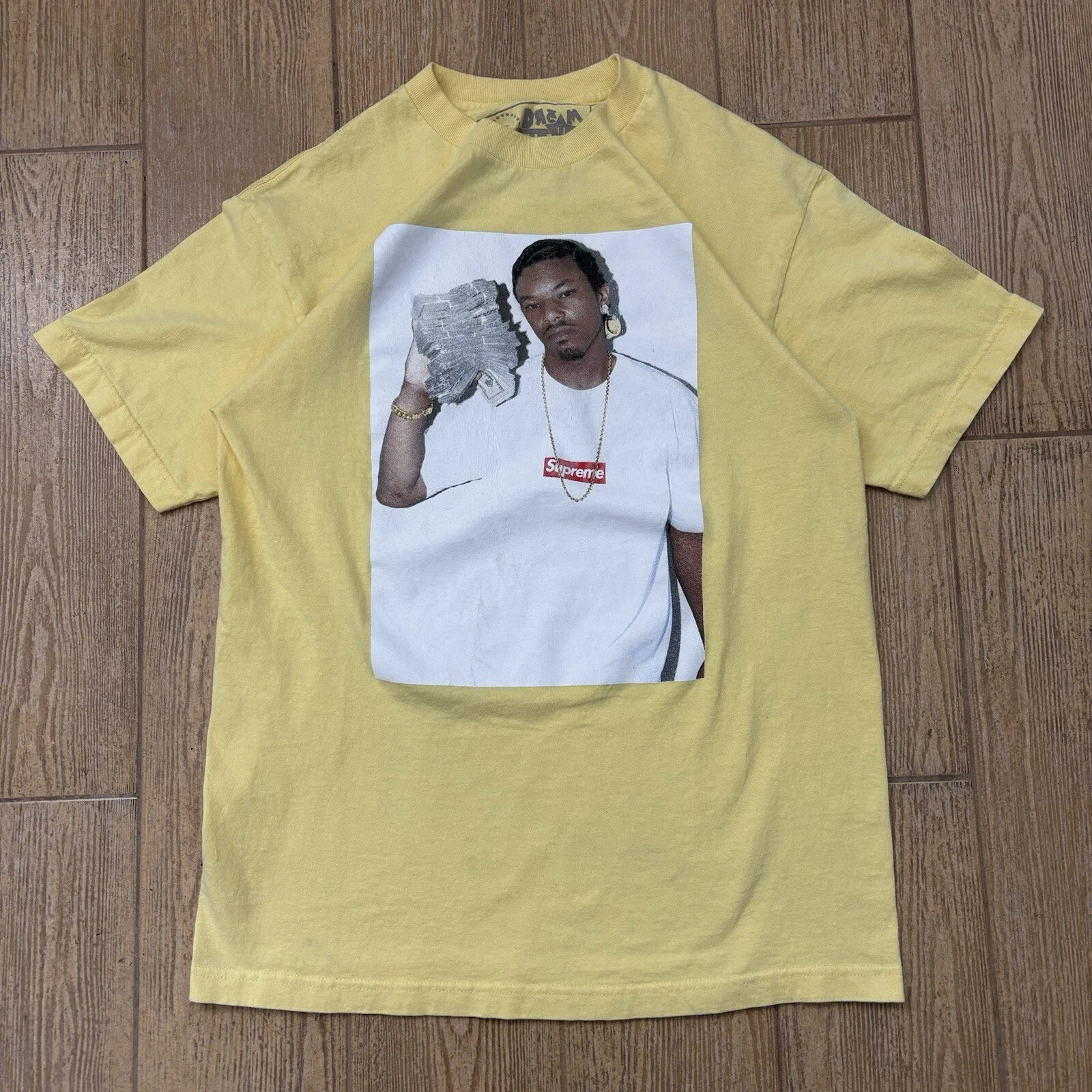 T shirt photo Supreme Paypa garçon pile argent taille moyenne jaune rêve grande équipe