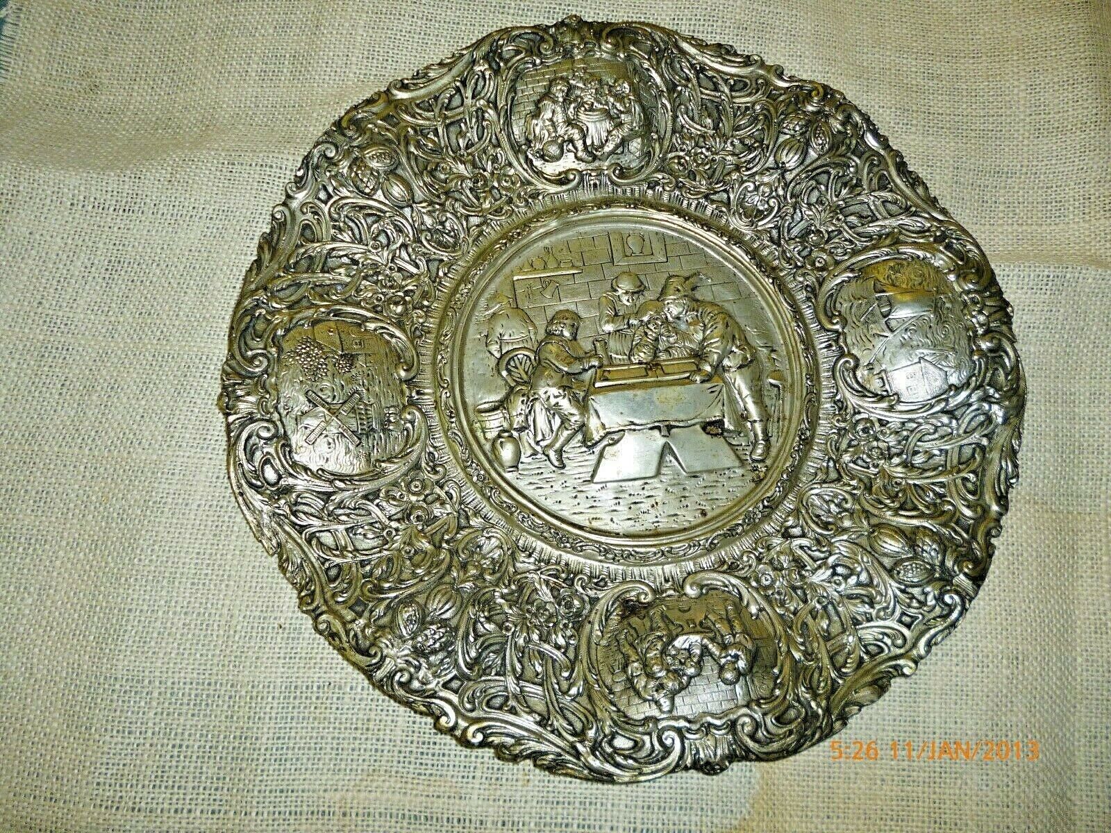 Antique Barbour Silverplate Repousse Dutch Scene Platter 3677
