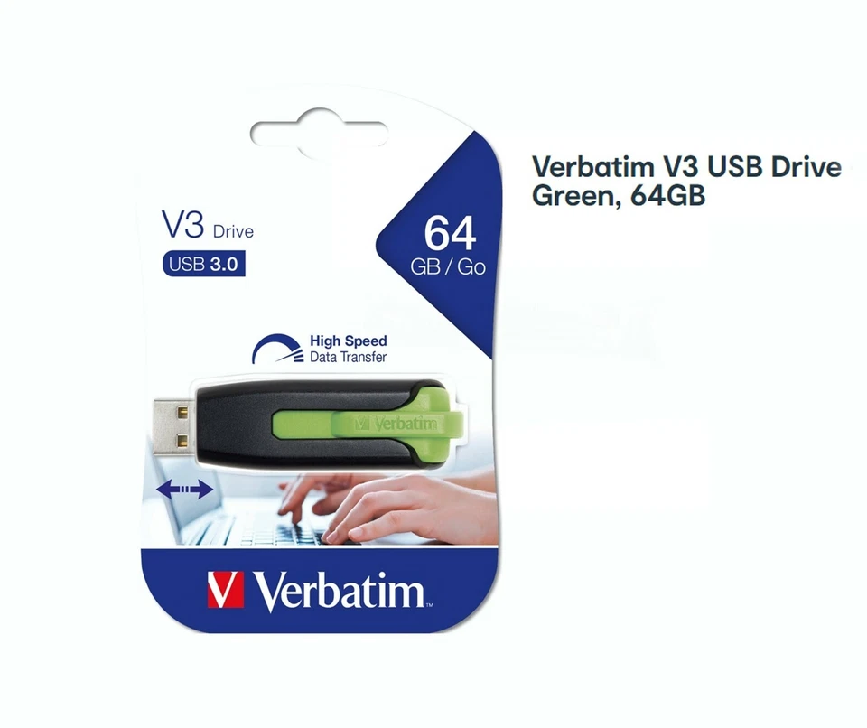 Verbatim 64GB V3 Drive USB3 High Speed Stransfer - Green, Brand New - Image 4 of 4