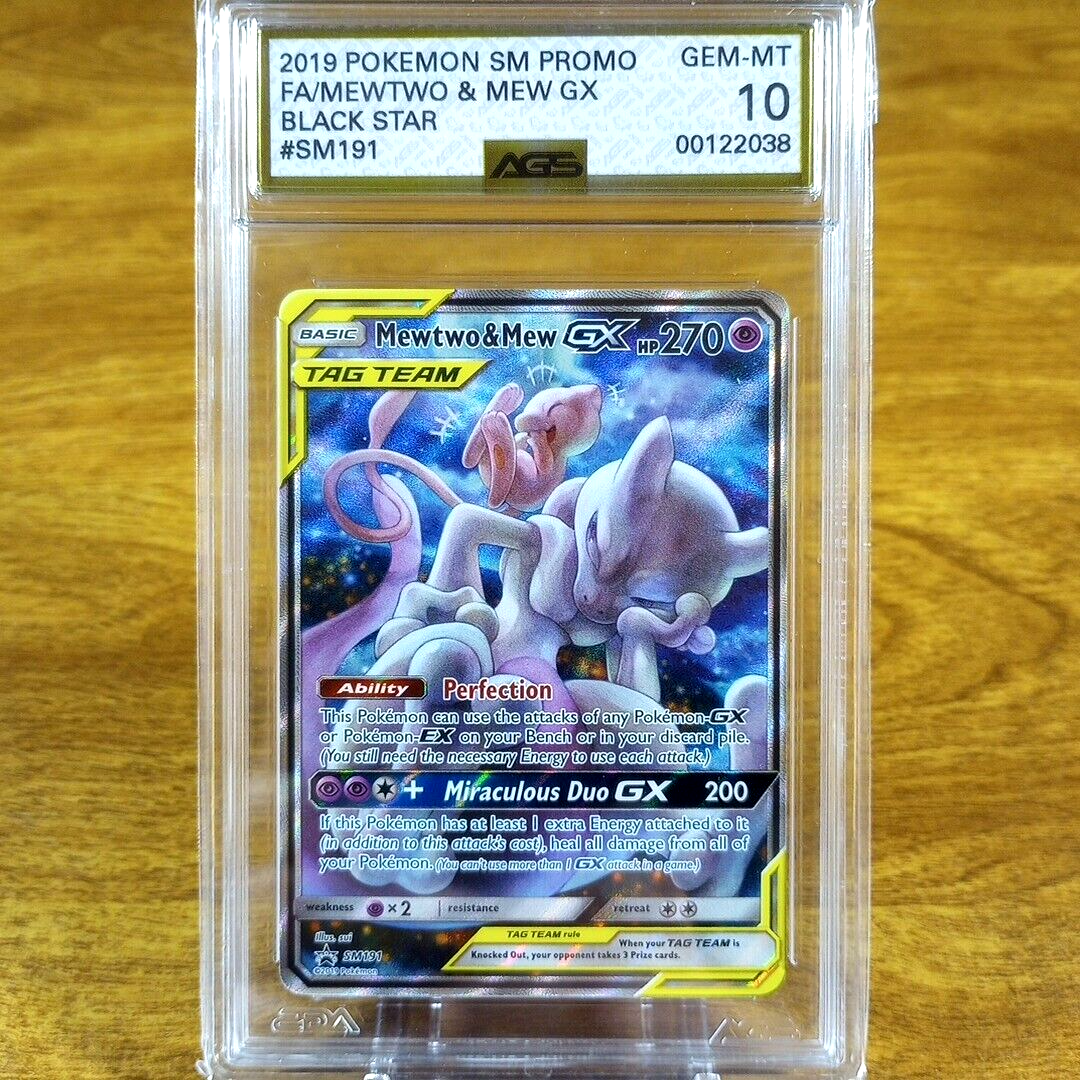 Pokemon SM Black Star Promo Mewtwo & Mew GX SM191 AGS Gem-MT