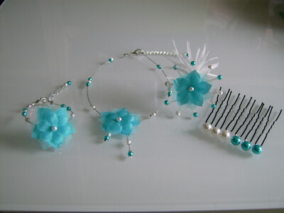 Collier Fantaisie Bleu Turquoise/écru Pour Robe De Mariée Ou Soirée - Neuf Avec étiquettes