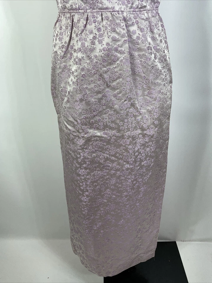 Vestido de Cóctel Formal Metálico Floral Jacquard Púrpura Vintage Años 40 Abertura S/M Foto 4 de 4