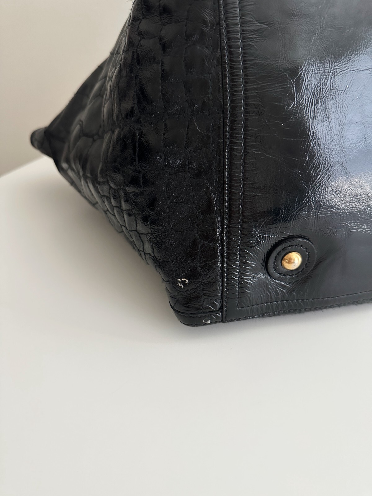 YSL Yves Saint Laurent Downtown Black Quilted Croc Embossed Patent Leather Tote — image 18