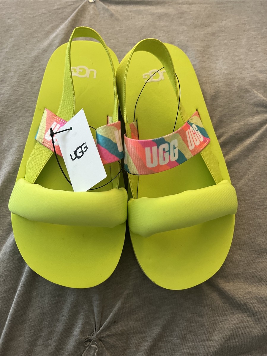 UGG K Zuma Sling Slide On Slipper Sandal Neon Green girls size