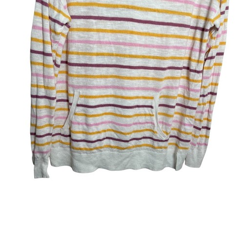 Market & Spruce Sweatshirt Women's Large Striped Hoodie Pullover Linen Blend - Picture 3 of 9