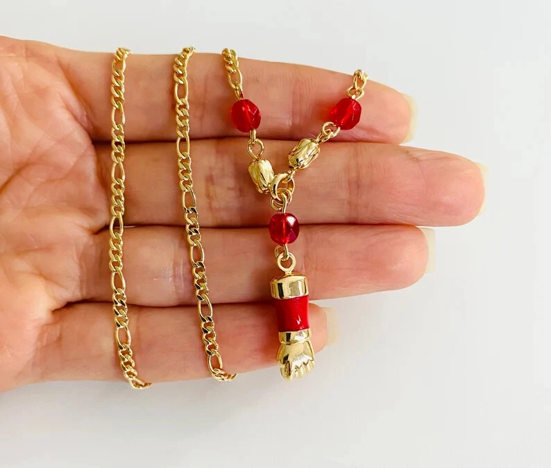 JUEGO FIGA ROJA CHAPADA EN ORO 18K PARA PROTECCIÓN, BUENA SUERTE, DINERO - N224 Foto 2 de 4