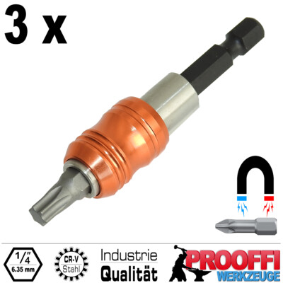 3 x Profi Bithalter Schnellwechsel Magnet System Für 1/4'' Bits 60 mm Lang C6585
