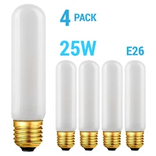 4 Pack 25T10/FR 25W Watt T10 FROST Tubular Tube 120V Medium E26 Base Light Bulb