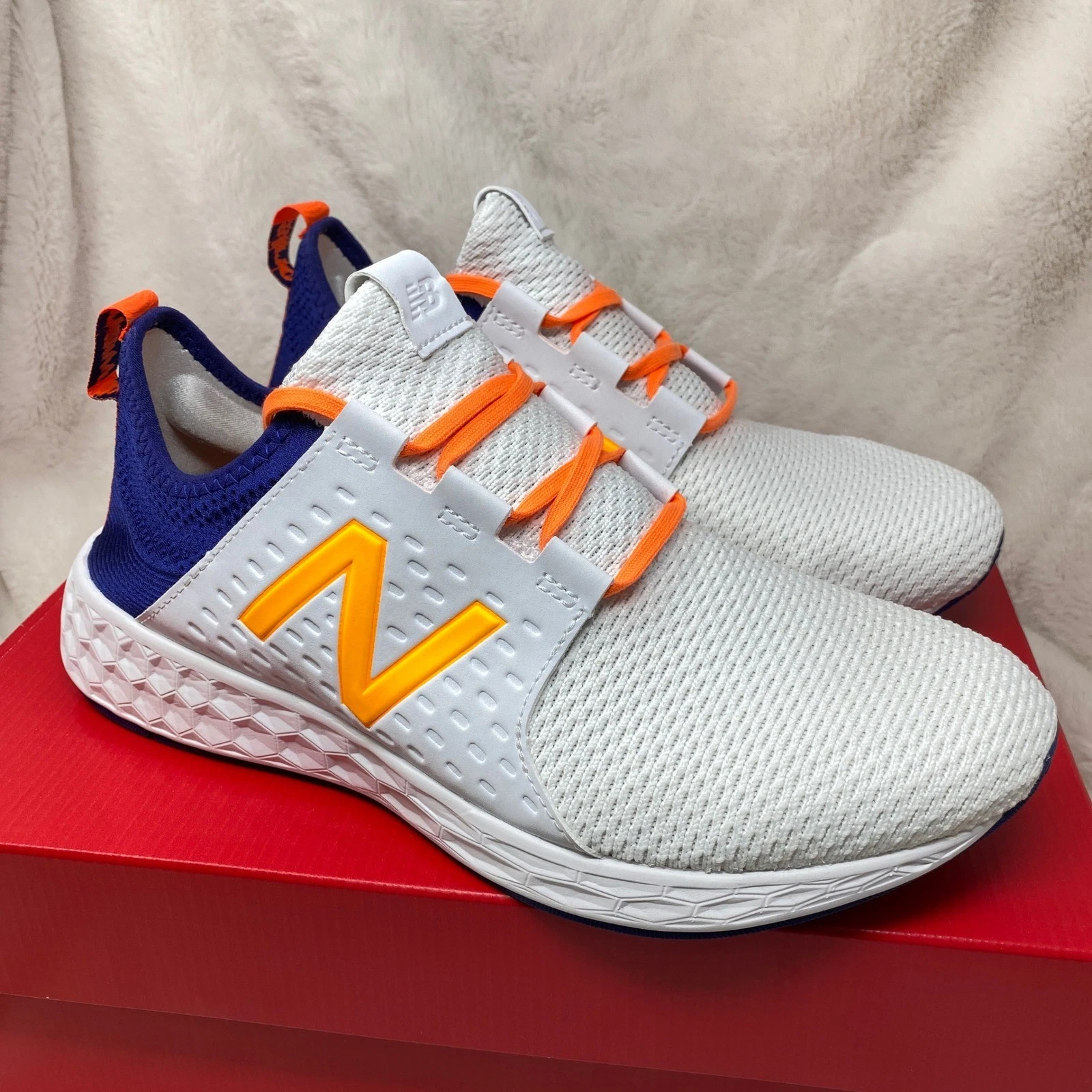 Scarpe da corsa atletica New Balance Fresh Foam Cruzv1 ristampa bianco arancione 10 5