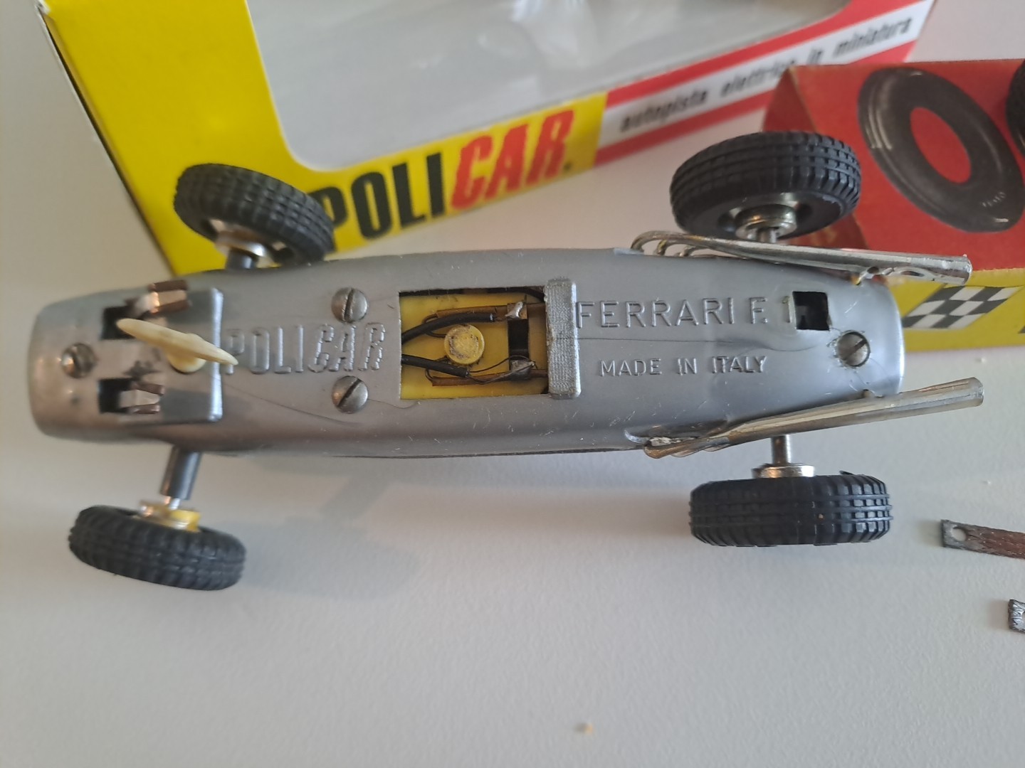 60s Ferrari F1 NEW Complete Policar Slot Car + 2 Sliding Contacts + WHEELS
