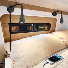 RV Reading Light, 12V LED Reading Light w/USB-C Charge Port, Red Night Light for