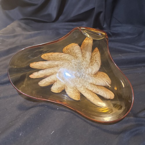 Mid Century Murano 7x9 In Rolled Copper Fleck Orb Form Bowl - Picture 7 of 17