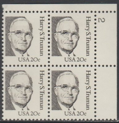 #ad Scott# 1862 1980 85 Great Americans 20 cents Harry S. Truman Plate Block $2.50
