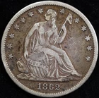 1862-S Seated Liberty Half Dollar $0.50 San Francisco 90% Silver US Coin