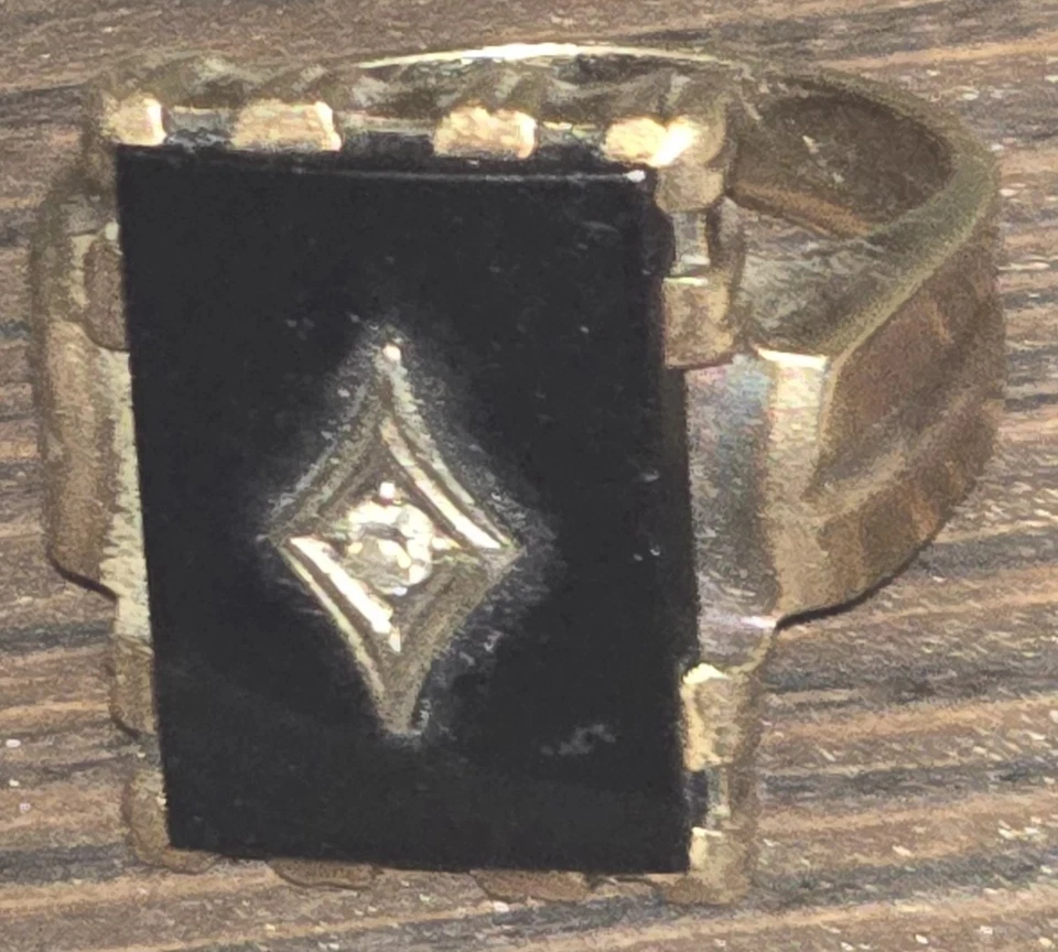 10K 黄金女士男式黑色玛瑙和钻石戒指 7.65 克 — 第 2/4 张图片