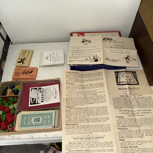 Vintage 1936 Monopoly Game Parker Brothers Wooden Pieces - No Game Board