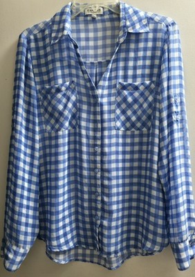 Express The Portofino M Gingham Shirt Blue White Top Button Up Blouse EUC