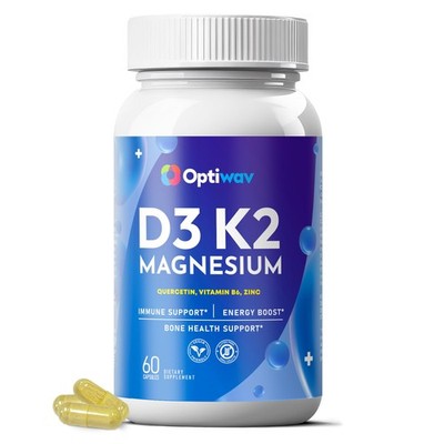 Optiwav Vitamin D3 K2 Magnesium Supplement - Bone Immune 60 Count (Pack of 1) 