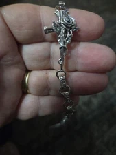 Sarda Artisan of Bali HUMBLED BY HIS MAJESTY ROSE On CROSS Bracelet 925 Silver