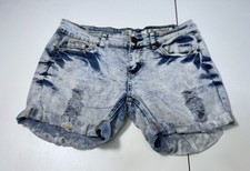 Indigo Rein Button Fly Distressed Acid Wash Jean Shorts Size 9 Mid Rise Raw Hem