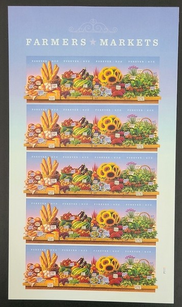 Hoja de 20 MNH Forever Farmers Markets 2014 #4912-4915 (4915a) Estados Unidos