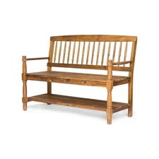 Timeless Acacia Wood Bench with Carved Details, Teak Finish & Frame - Perfect