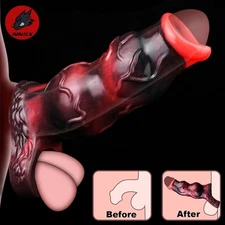 NNSX Soft Silicone Penis Sleeve Black Dragon Textured Sheath Reusable Condom USA