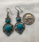 Silver Toned Dangle-Drop Earrings w/ Faux Turquoise Stones & Blue Accents 2.25” — photo 4