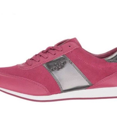 COACH RAYLEN SUEDE SNEAKERS SHOES Gunmetal Cerise Burgundy Leather Logo
