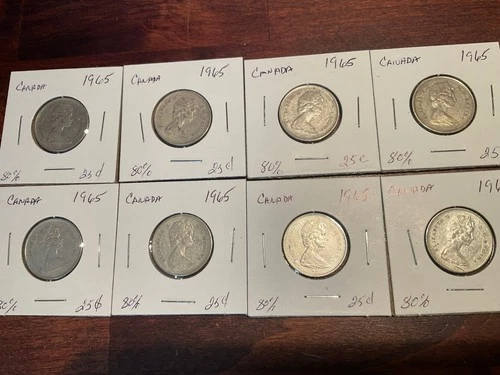 Canada Silver Quarters Lot of (8) 80% Silver   1965