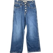 Levi's Mile High Cropped Wide Leg Jeans Women 24 Blue Button Fly High Rise