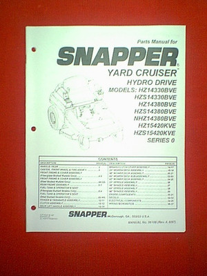 SNAPPER YARD CRUISER HYDRO DRIVE SERIES 0 ZERO TURN MOWER PARTS MANUAL