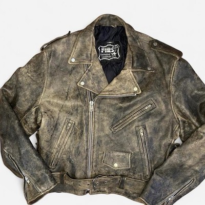 First Genuine Leather Vintage Motorcycle Brown Leather Jacket Mens XL