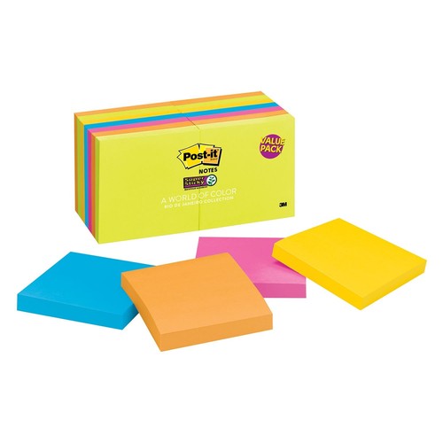 Post-it Notes Super Sticky - Rio De Janeiro Colors 3 x 3, 90/Pad - 14 Pads/Pack - Picture 1 of 2