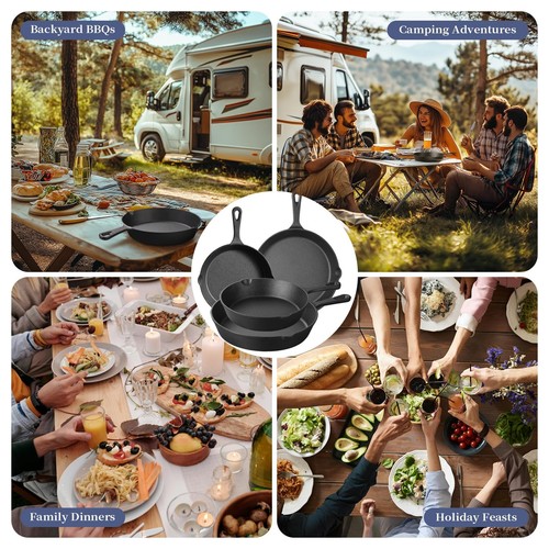 Cast Iron Skillets Non-Stick Frying Pans Griddle Egg Pan Round Indoor/Outdoor... - Picture 6 of 6