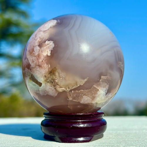 303G Natural Black Cherry Blossom Agate Quartz Sphere Crystal Energy Ball Gem - Bild 13 von 24