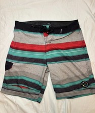Maui and Sons Men's Board Shorts Sz 32 Gray/Teal/Colorful Swim Trunks Beach Surf