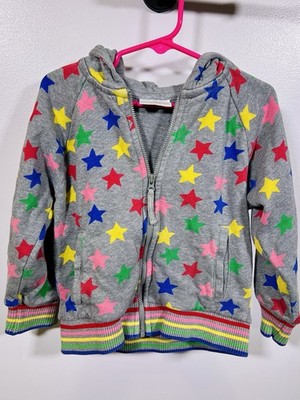 Hanna Andersson Girls 4 Zip Hoodie Gray Rainbow Star Jacket 100% Cotton Size 100